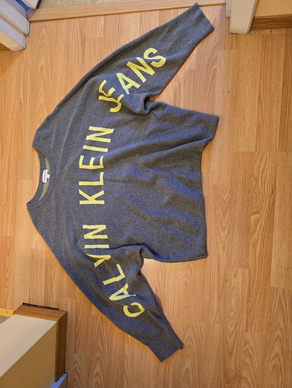 Calvin Klein Jeans Green and Gray Crewneck Sweater